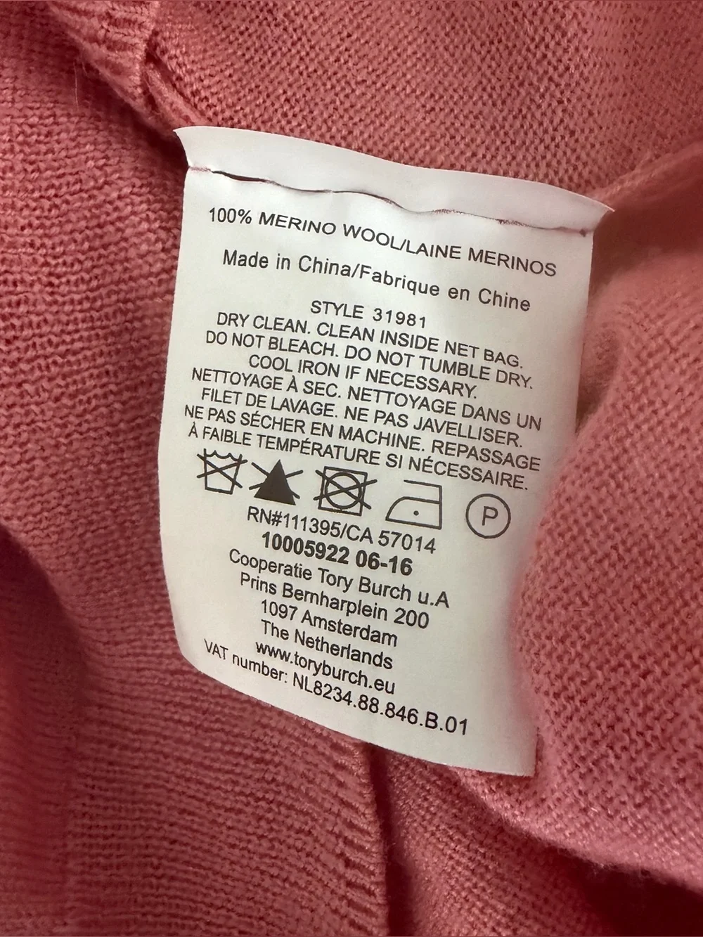 Tory Burch Pink 100% Merino Wool Cardigan Sweater V Neck Pullover Small - Picture 6 of 6